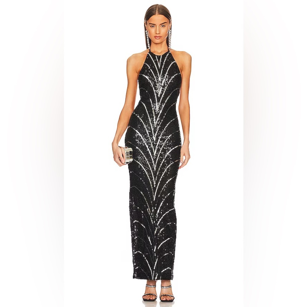 Michael Costello x Revolve Coreen Black Sequin Gown